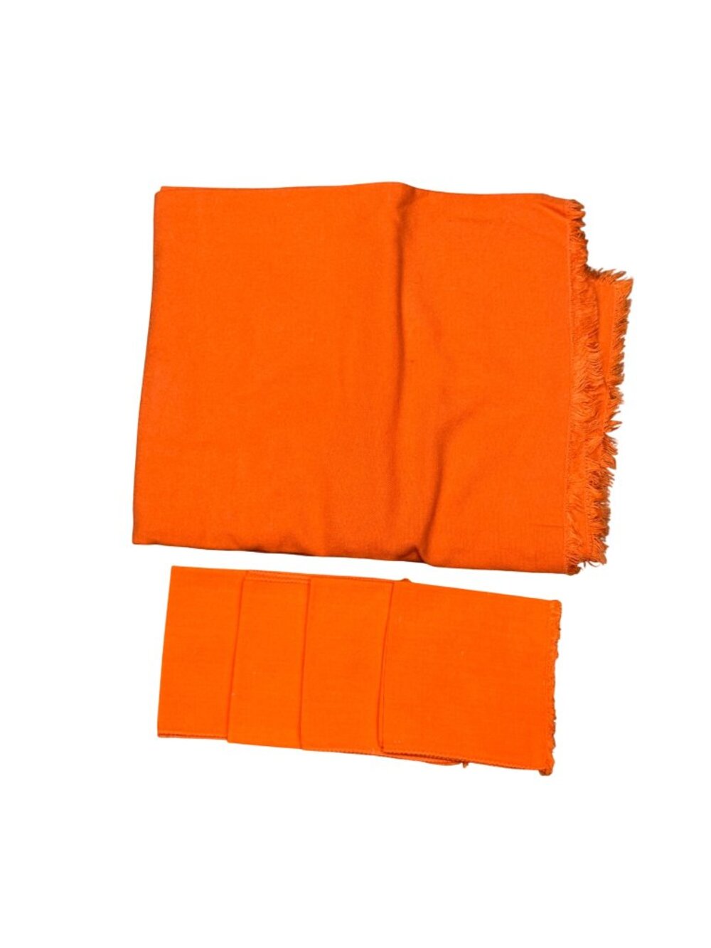 Orange Tablecloth 4 Napkins Set 51X64 Fringed Cotton Linen Blend Vintage Estate